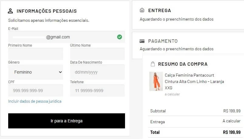 exemplo de processo de checkout simples e rápido