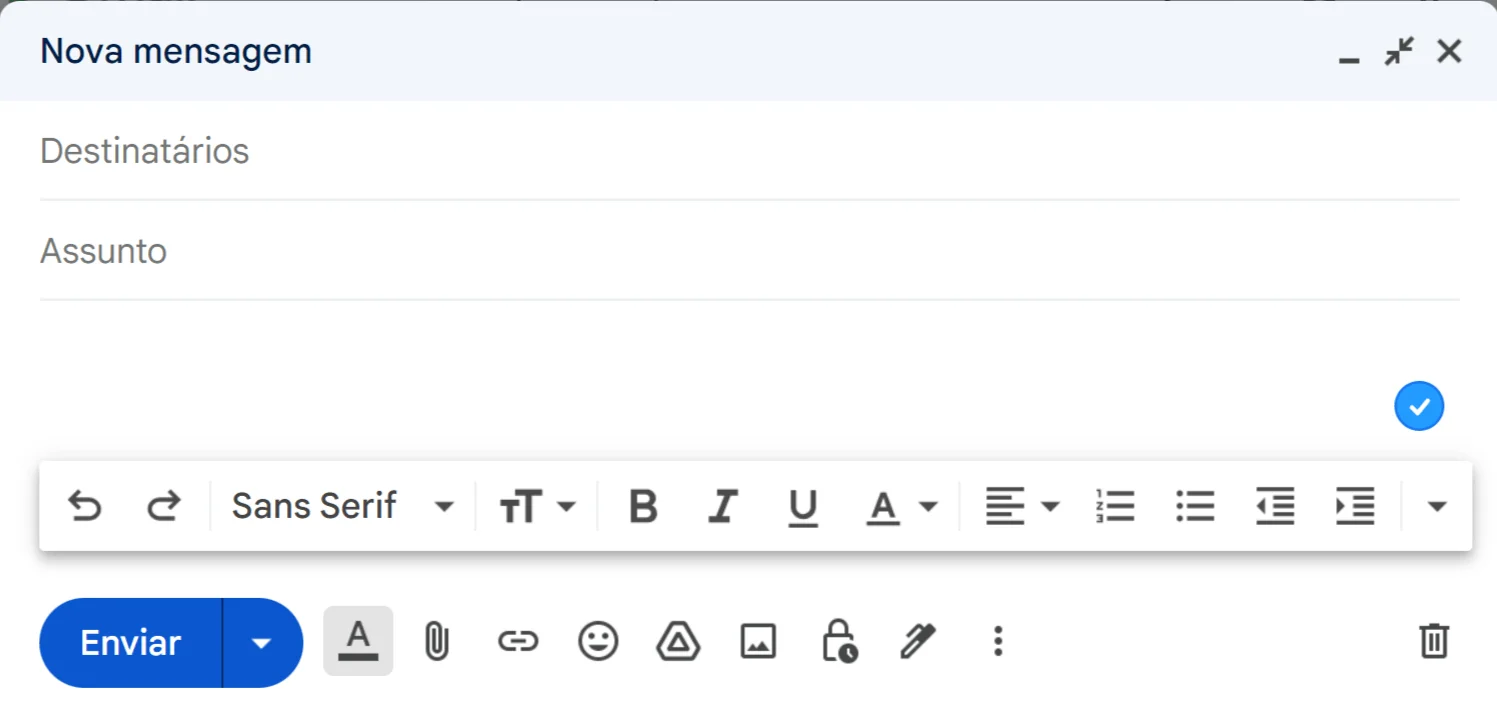 Caixa para inserir assunto do email