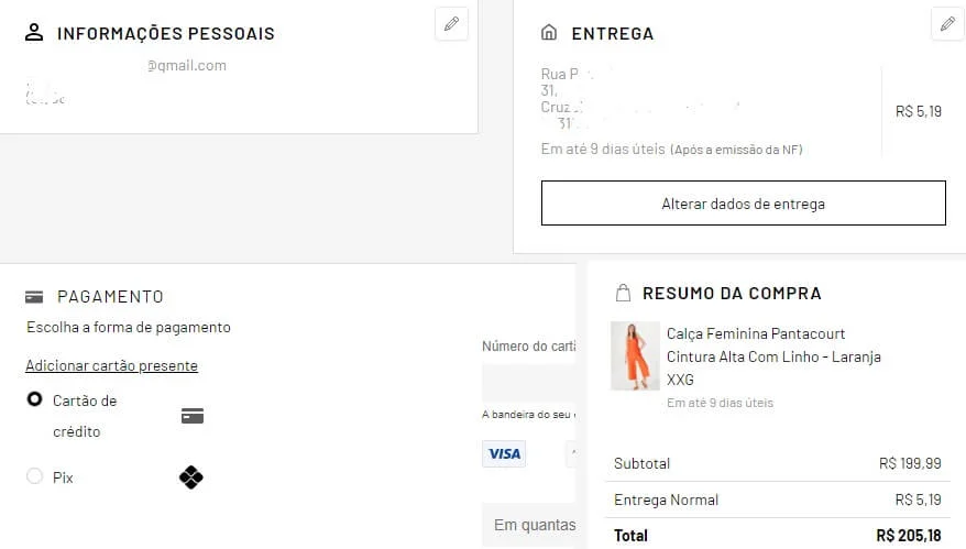 exemplo com boas formas de pagamento e frete baixo