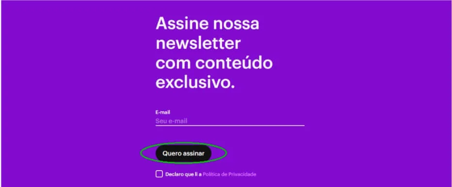 Cadastro na newsletter do Nubank, que oferece conteúdo exclusivo