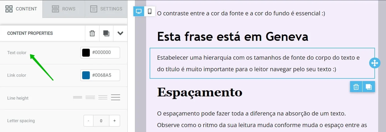 como mudar a cor da fonte do e-mail com a Selzy.