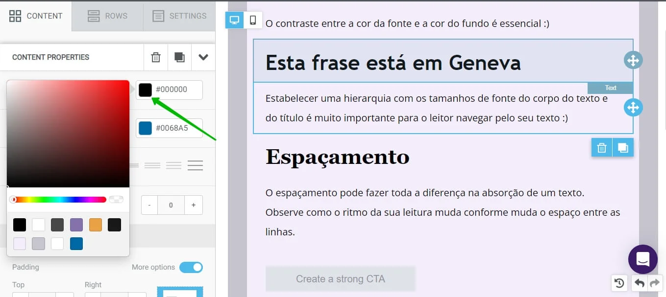 como mudar a cor da fonte do e-mail com a Selzy.