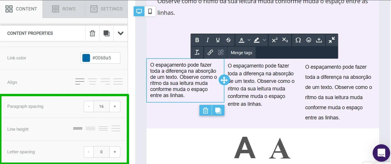 Como mudar o espaçamento no e-mail.