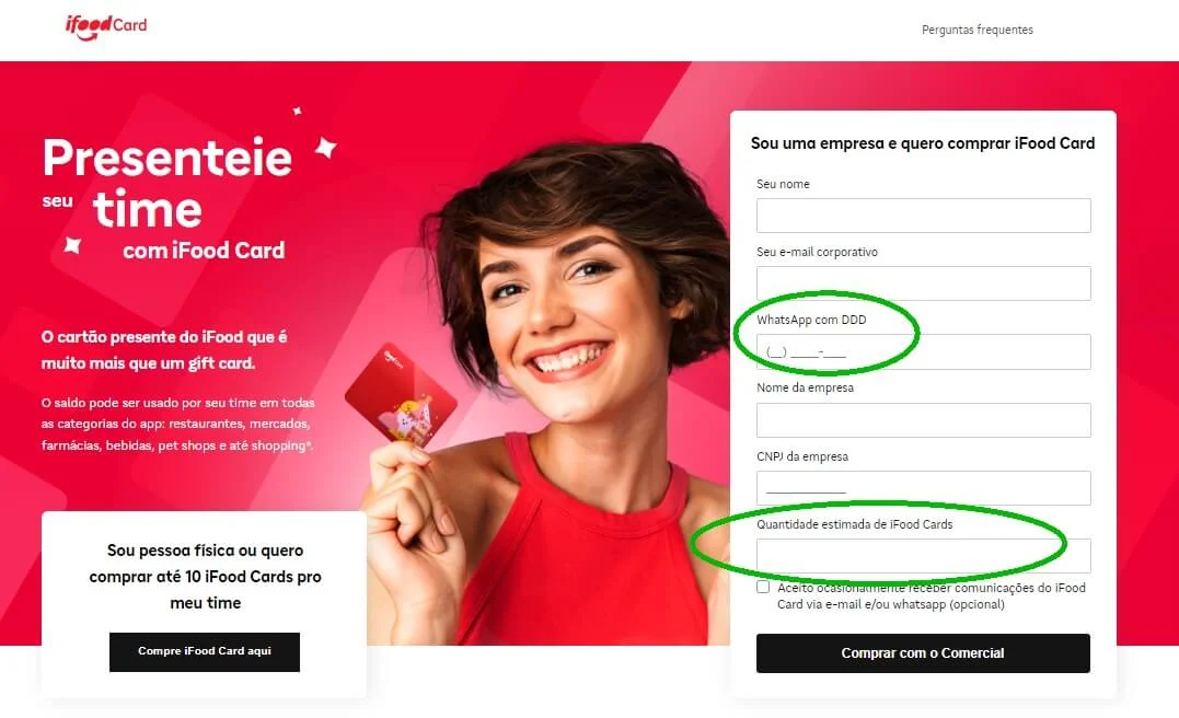 Oferta de cartões com vale para empresas da iFood