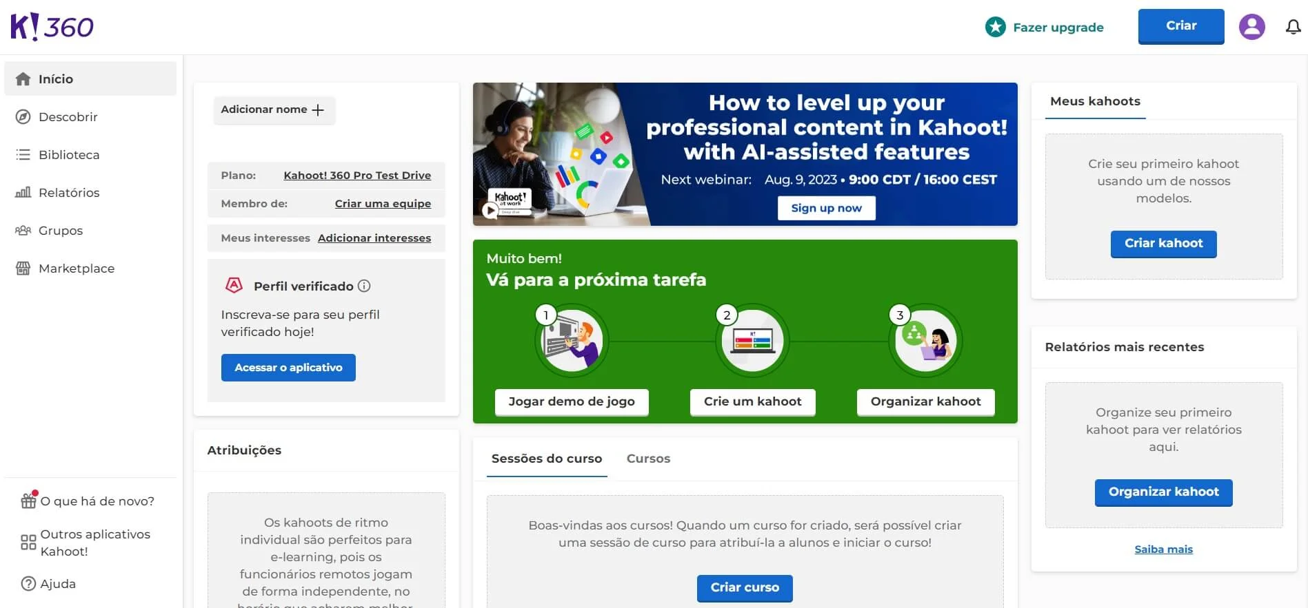 página inicial do criador de quiz Kahoot