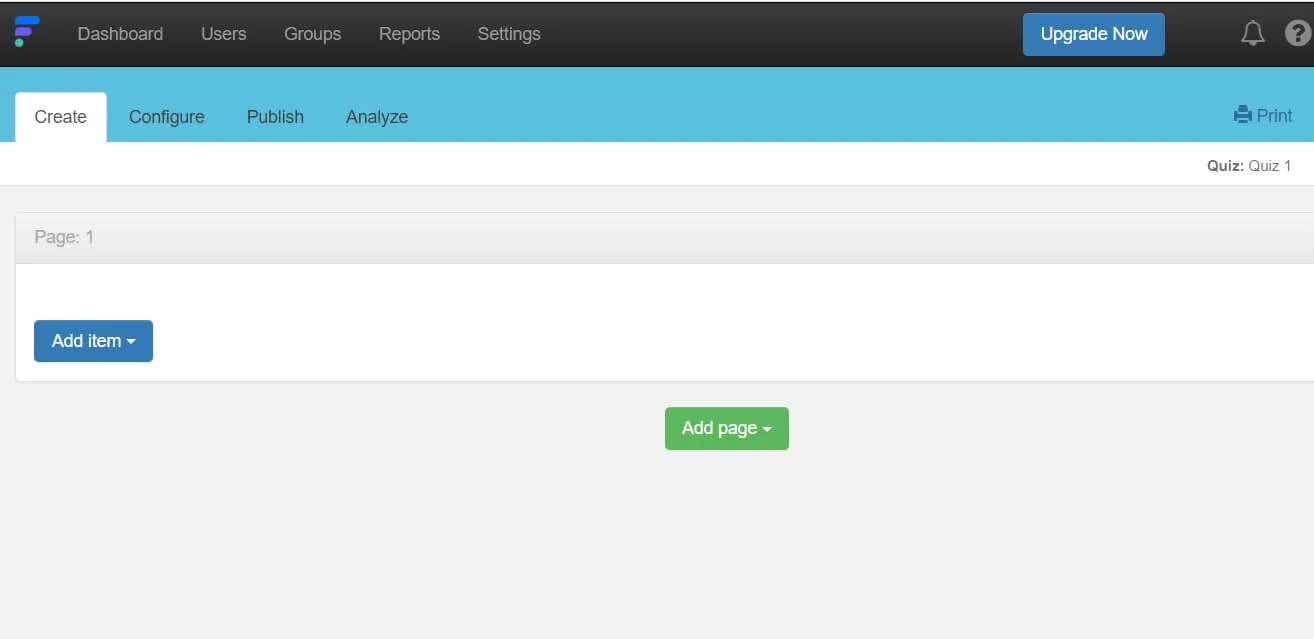 painel de criação de quiz do site