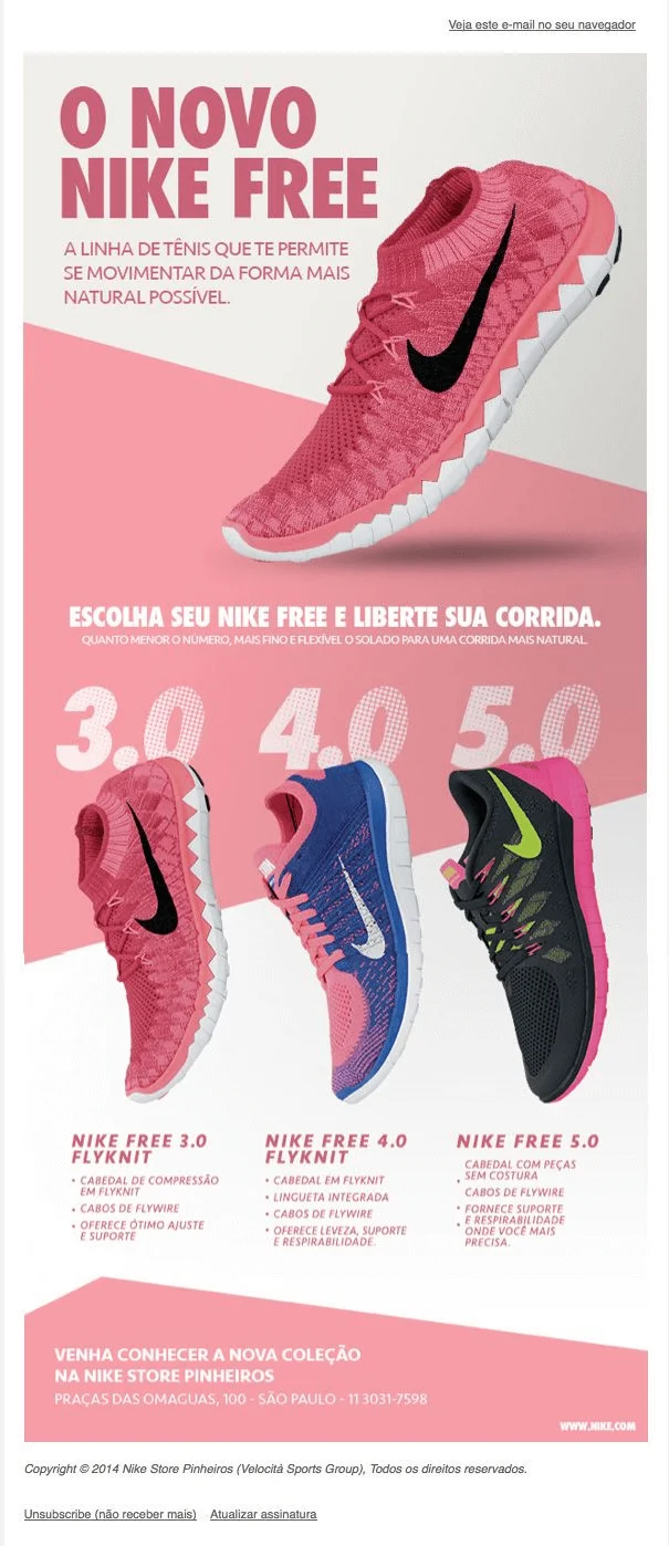 Screenshot de um e-mail enviado pela Nike.