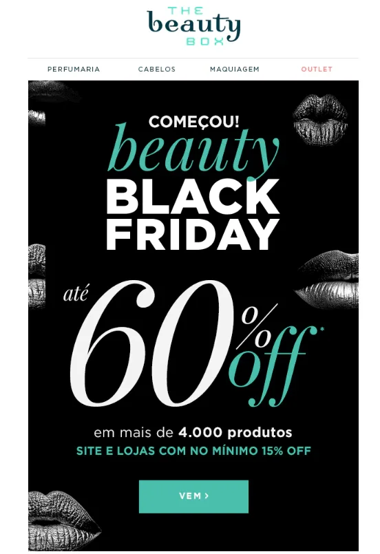 Screenshot de um e-mail enviado pela The Beauty Shop.