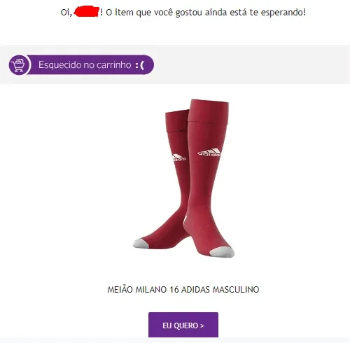 Screenshot de um e-mail mostrando um par de meias.