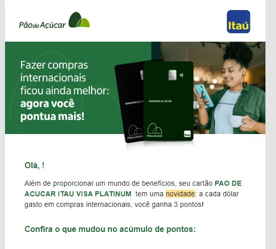 Screenshot de um e-mail do Itaú.