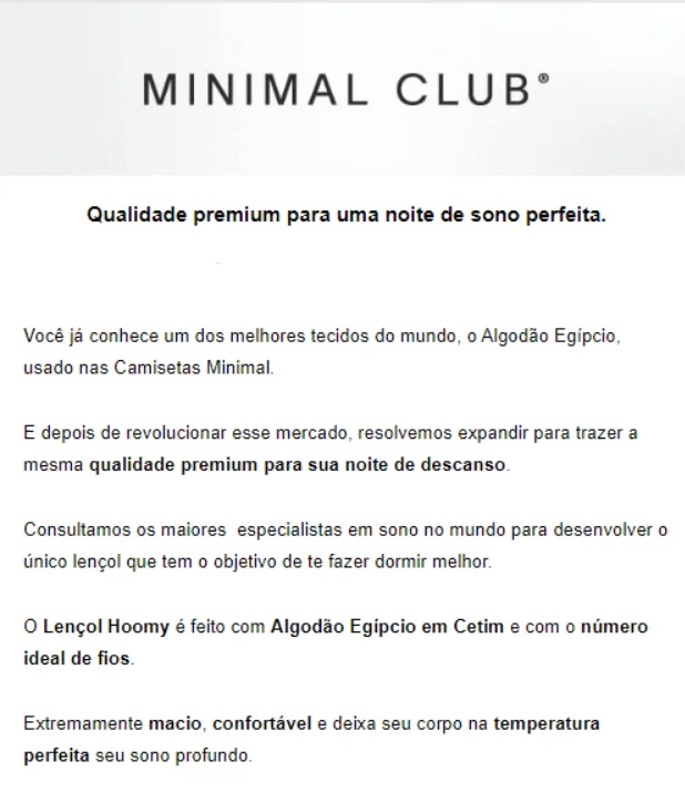 Texto de e-mail da Minimal Club