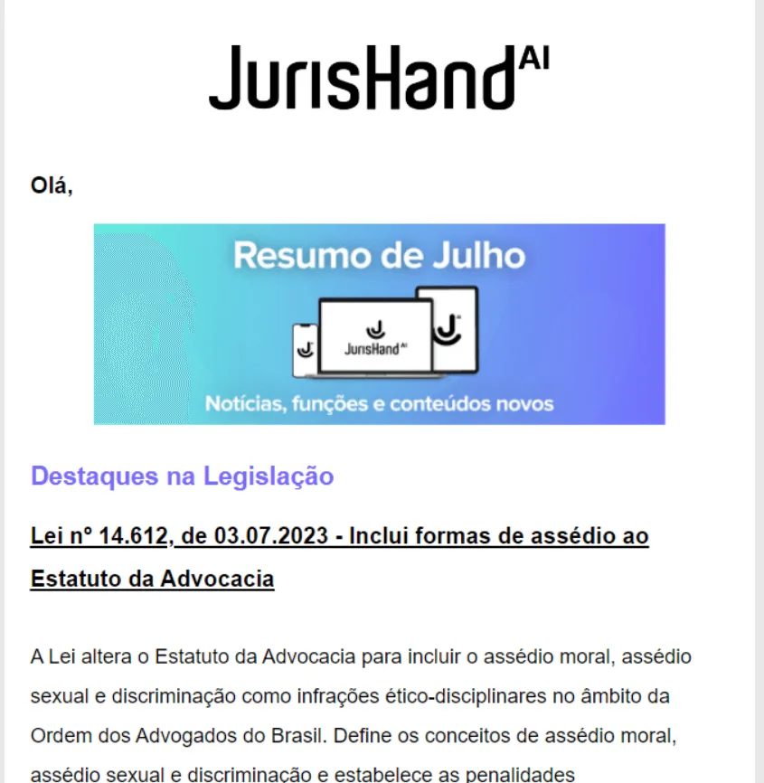 E-mail da newsletter Jurishand