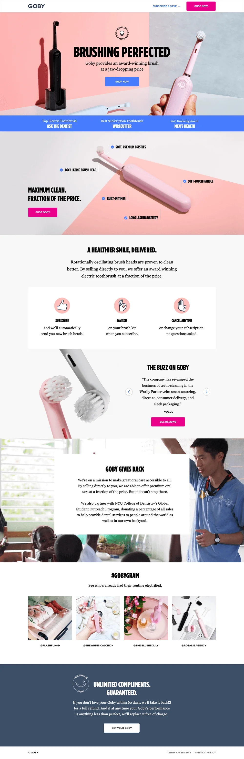 Landing page de vendas para a escova Goby