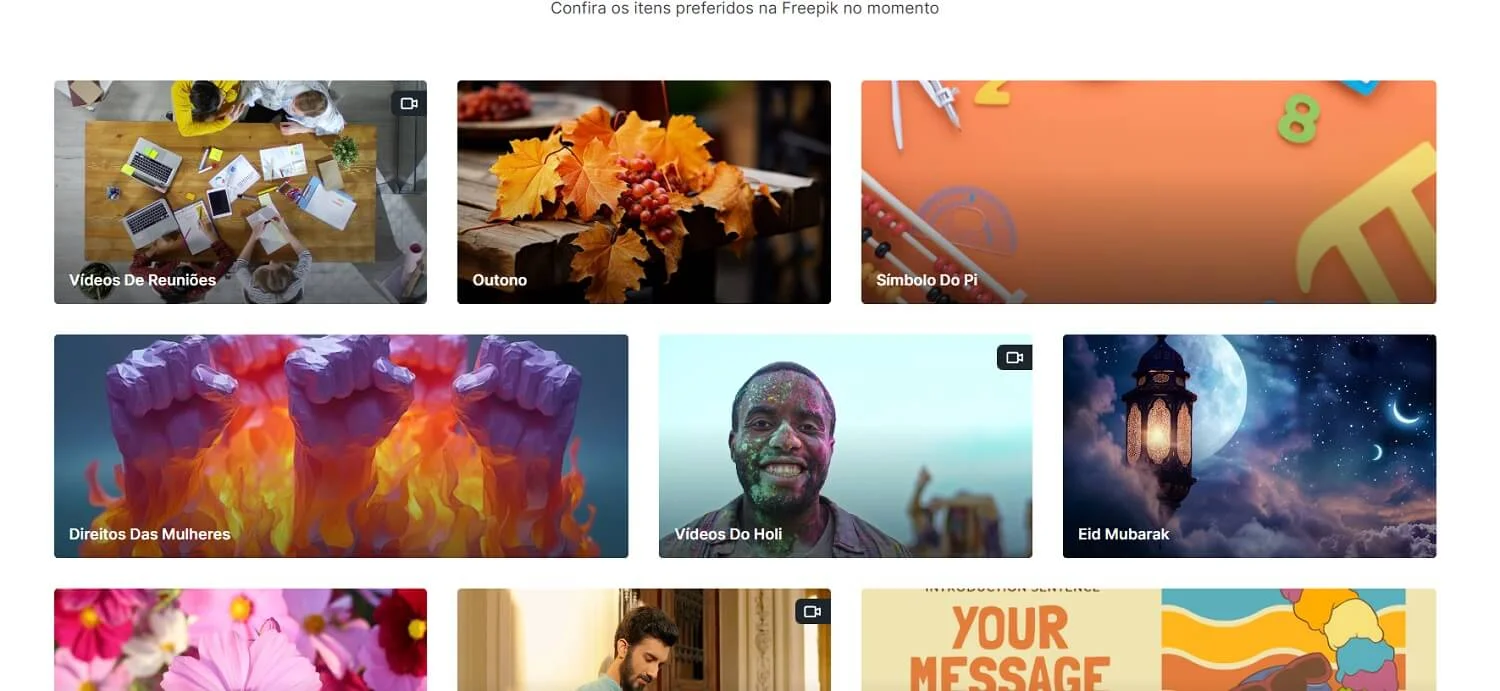 Tela do banco de imagens gratuitas FreePik com um homem com o rosto pintado, close de punhos, grupo de pessoas trabalhando, uma lanterna com uma lua ao fundo e um número verde sobre fundo laranja