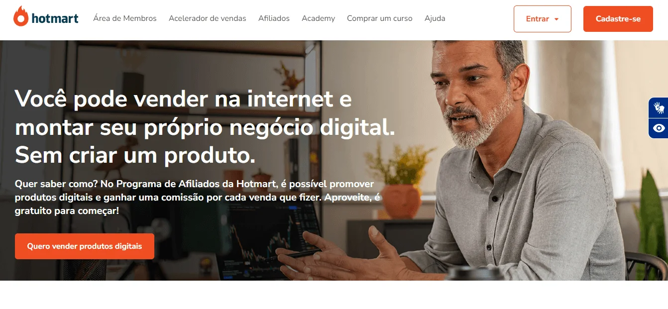 Tela inicial do programa de afiliados da Hotmart