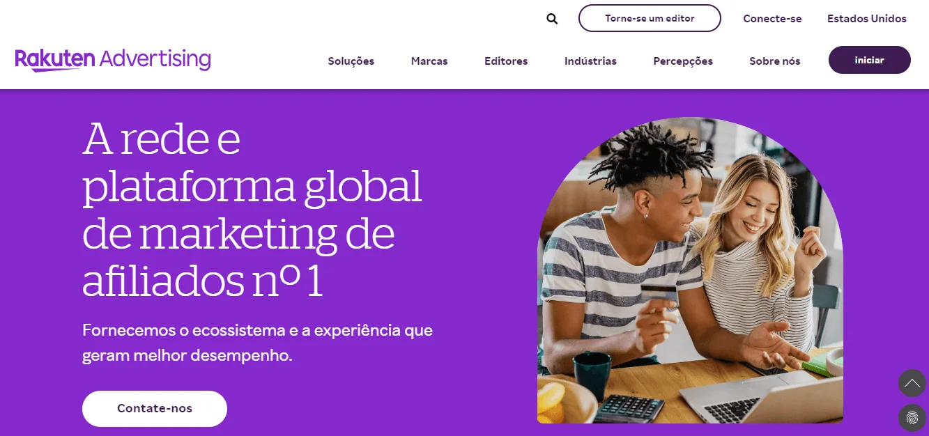 Tela inicial do programa de afiliados do Rakuten Advertising