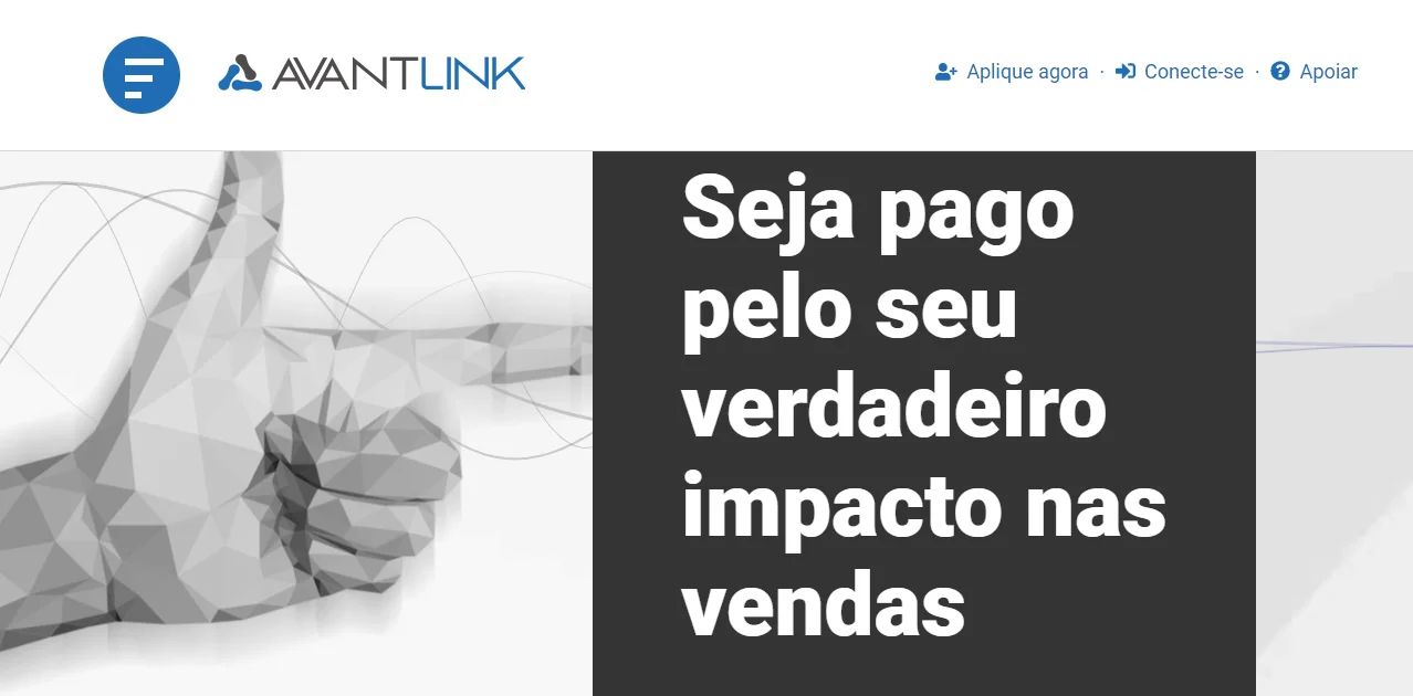 Tela inicial do programa de afiliados do Avantlink