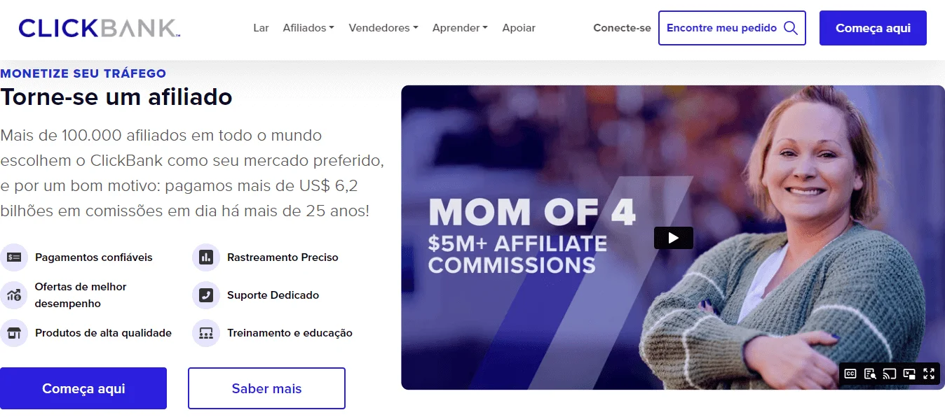 Tela inicial do programa de afiliados do Clickbank