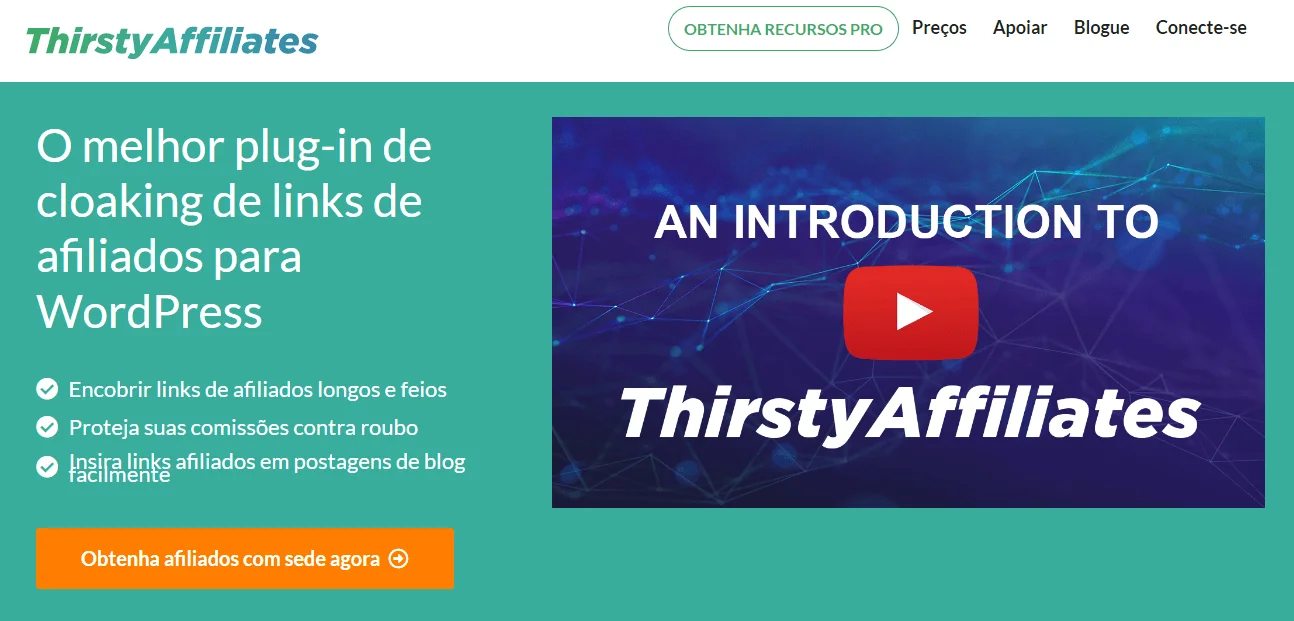 Tela inicial do programa de afiliados do ThirstyAffiliates