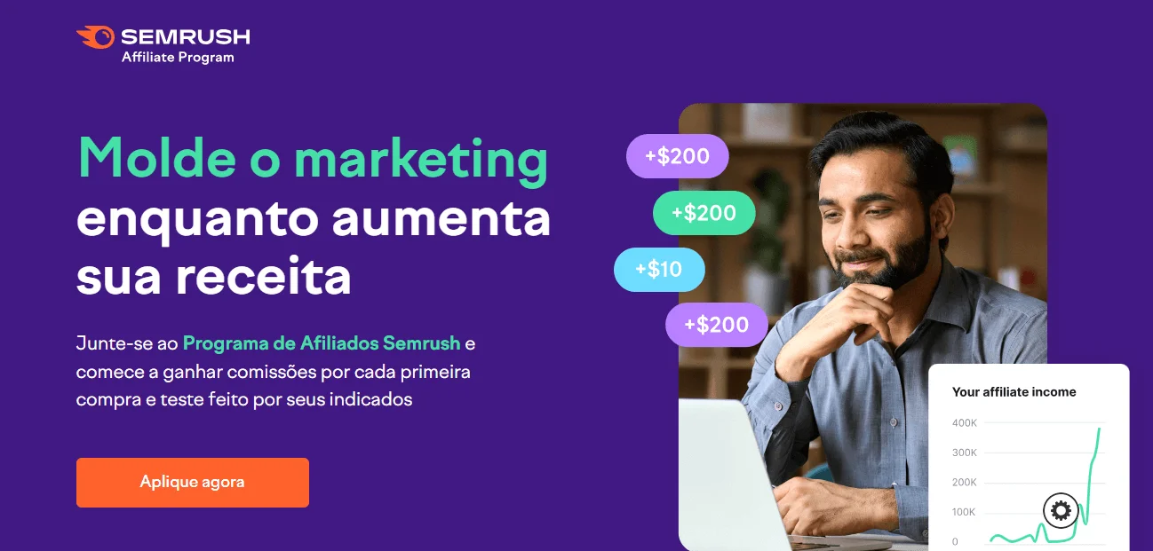 Tela inicial do programa de afiliados do Semrush