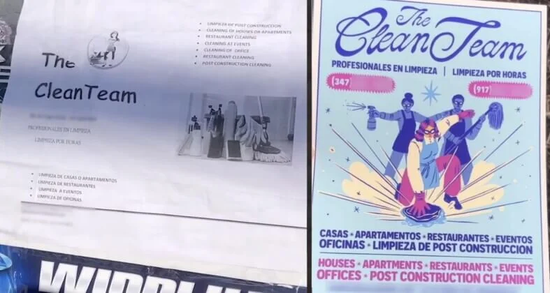 Cartaz simples em preto e branco ao lado de um cartaz colorido e com elementos trabalhados de design