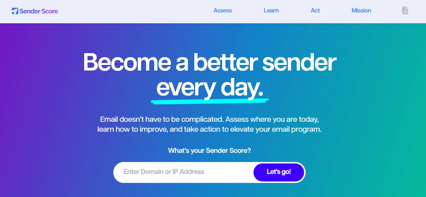 Screenshot do site Sender Score