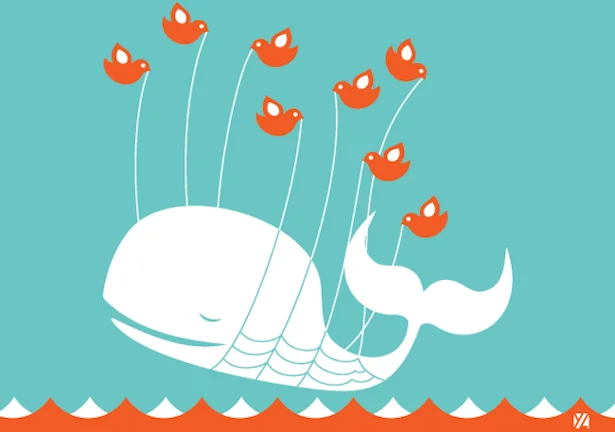 Ilustração de uma baleia sendo carregada por passarinhos.