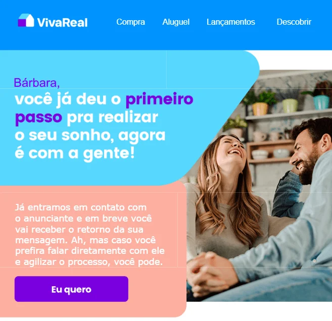 Captura de tela de um e-mail da imobiliária VivaReal confirmando que o cliente será contatado em breve sobre um imóvel no qual manifestou interesse.