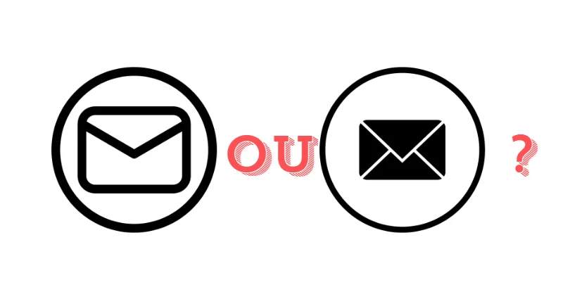 Uma imagem demonstrando uma opção entre dois ícones que representam uma mensagem de e-mail. Um dos ícones é branco e o outro é preto.