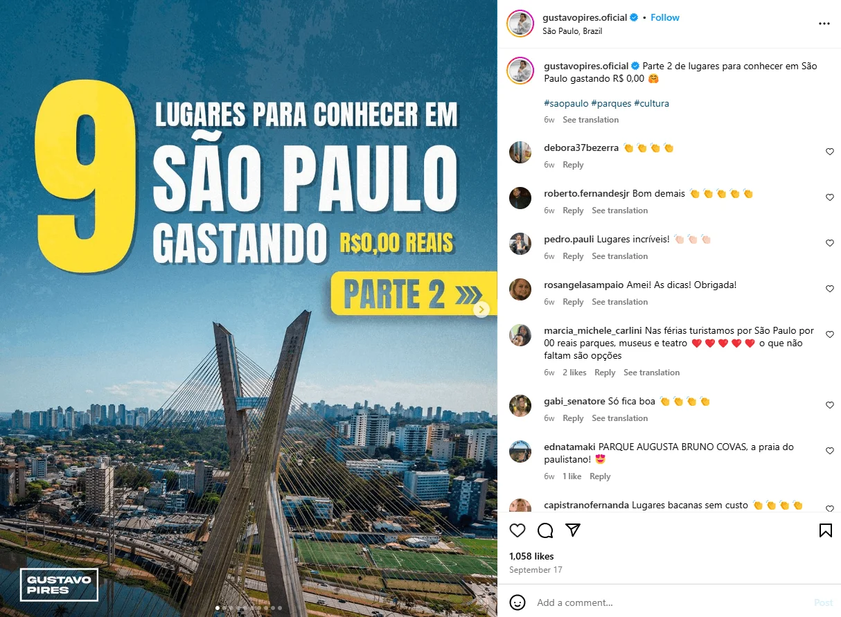 Print de post do Instagram do influenciador Gustavo Pires