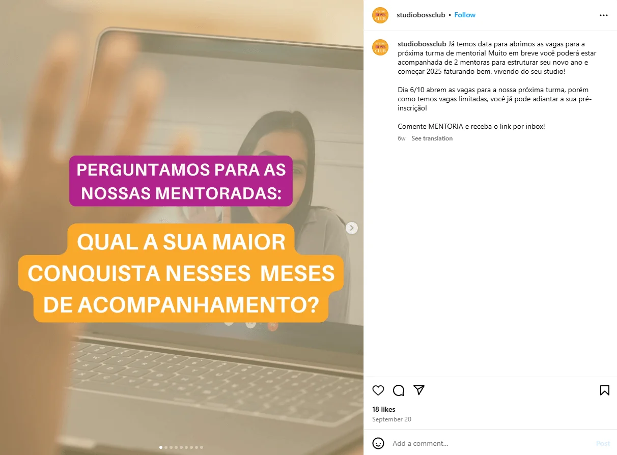 Print de post do perfil @studiobossclub