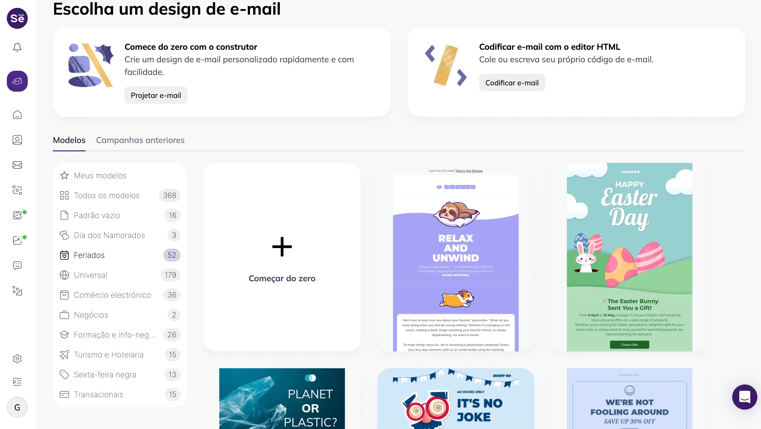 Captura de tela da nossa área de modelos de e-mail prontos.