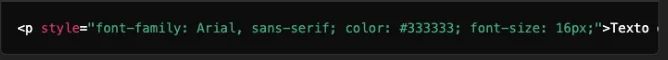 imagem mostra um código para configuração de um texto estilizado em linguagem HTML