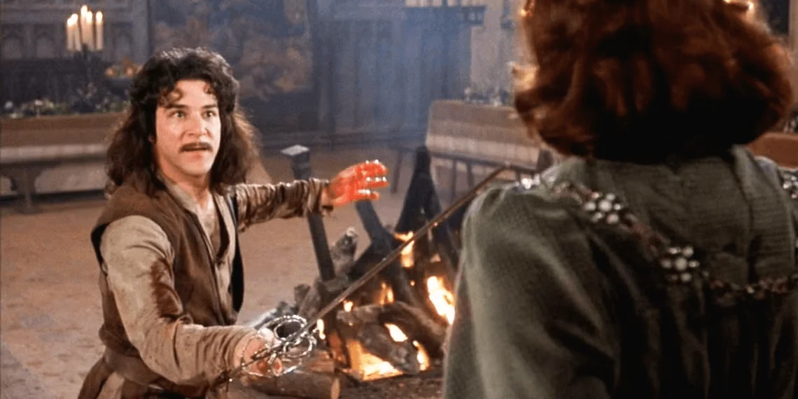 Cena do filme "A Princesa Prometida" em que o personagem Inigo Montoya enfrenta seu maior inimigo num duelo de espadas.