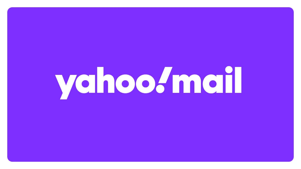 Logo do Yahoo! Mail em branco, sobre um fundo roxo.