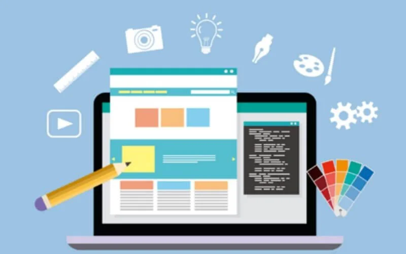 A ilustração mostra a tela de um laptop, com um e-mail marketing aberto e ícones que sugerem personalização gráfica dele.