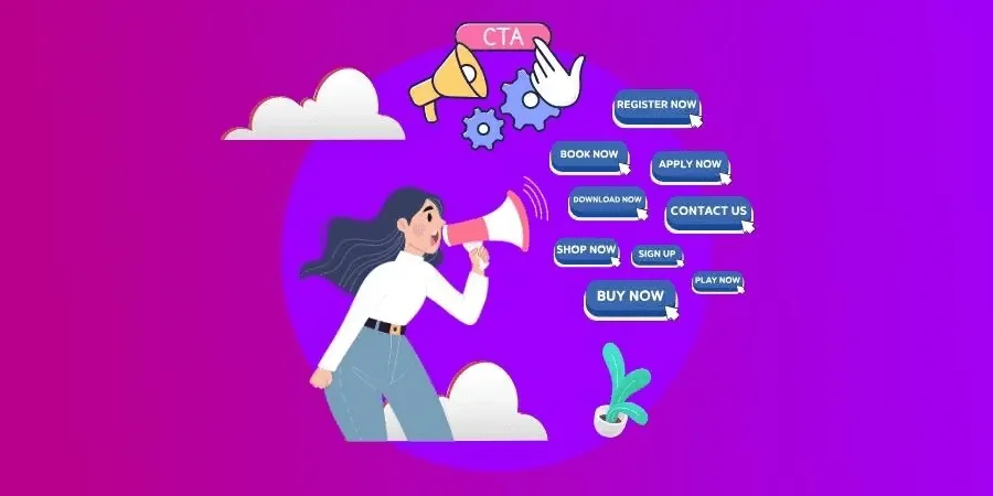 A ilustração mostra uma garota com um megafone anunciando chamadas para ação.