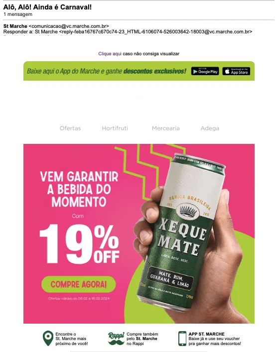 Captura de tela da campanha do St Marche de 2024, que traz o Xeque Mate como protagonista de uma promoção