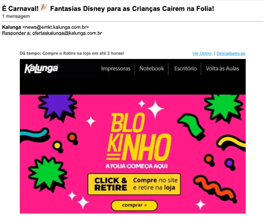 Captura de tela da campanha da Kalunga de 2024.