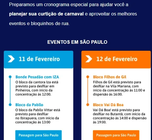Captura da campanha da Buson, que traz informações de blocos na cidade de São Paulo