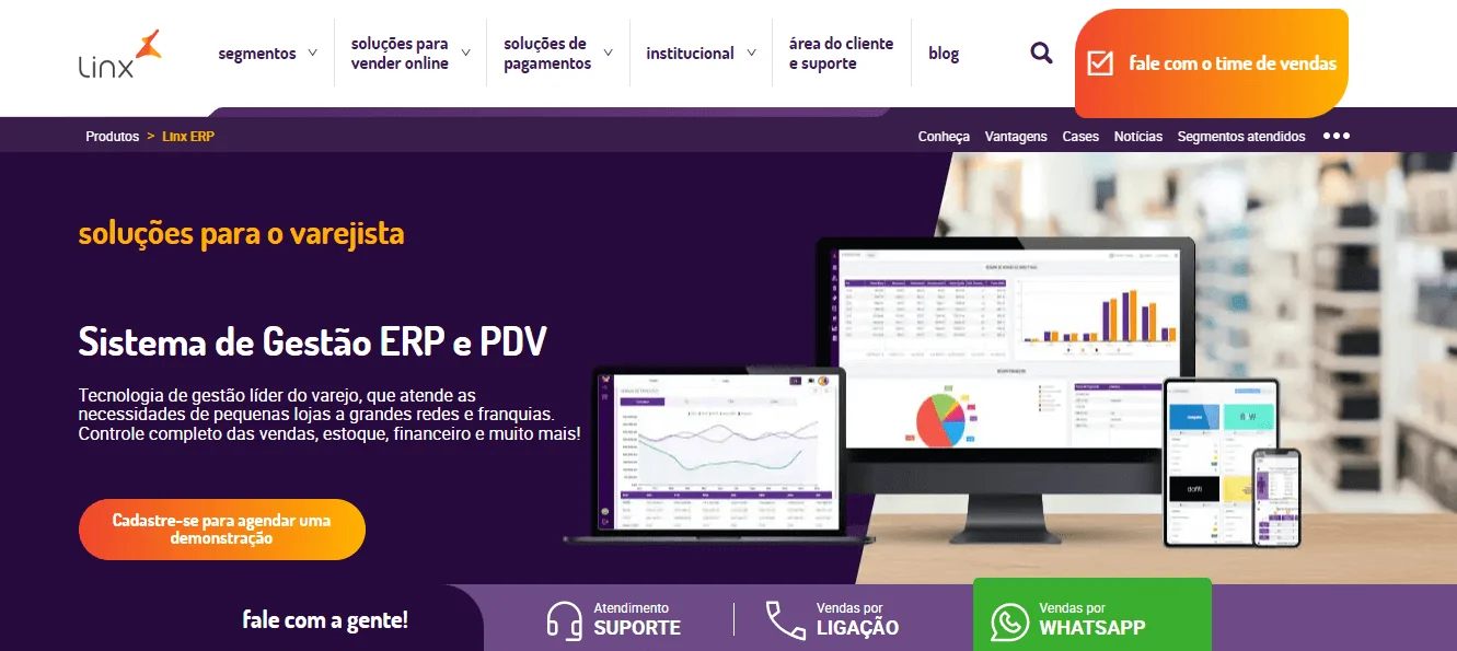 Tela inicial da Linx ERP