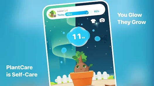 Screenshot do app Plant Nanny com uma plantinha pedindo água.