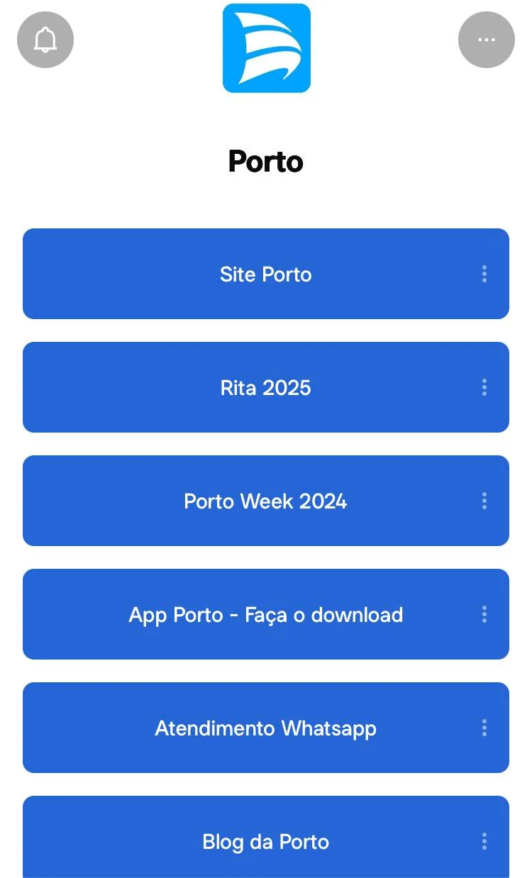 Print da linktree da Porto Seguro. O atendimento no Whatsapp é um dos primeiros links.