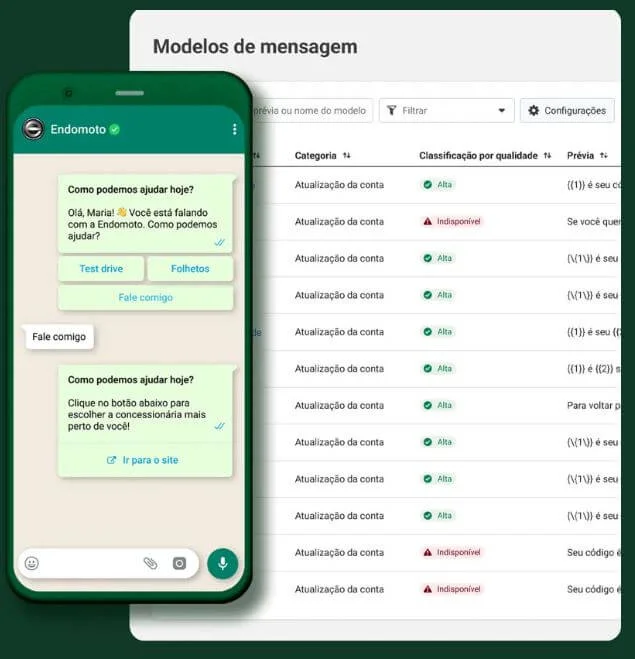 Uma captura de tela mostrando a interface do aplicativo WhatsApp Business.