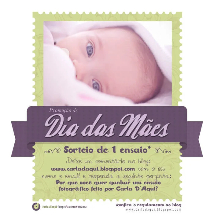 Captura de tela de página de blog, contendo um gráfico com a foto do rosto de um bebê, uma faixa com o texto “Promoção de Dia das Mães” e uma caixa de texto explicando como participar da promoção.