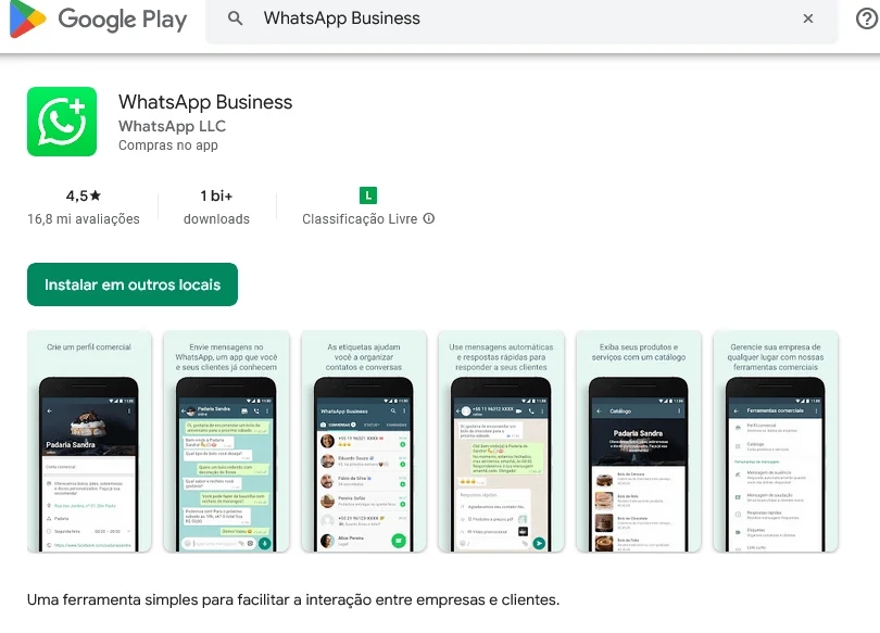 Screenshot do WhatsApp Business no Google Play.