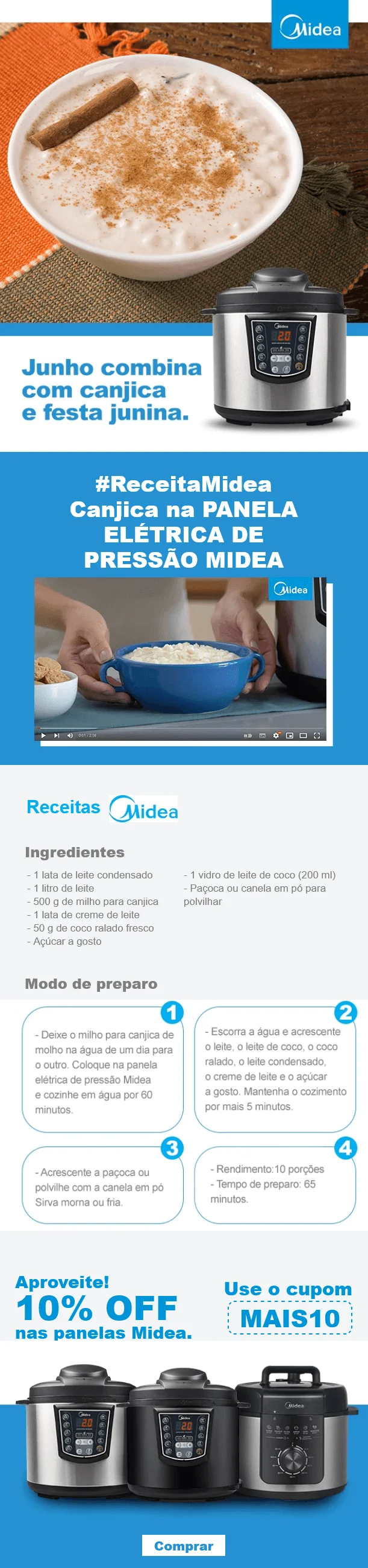 Email marketing da Midea com receita de canjica