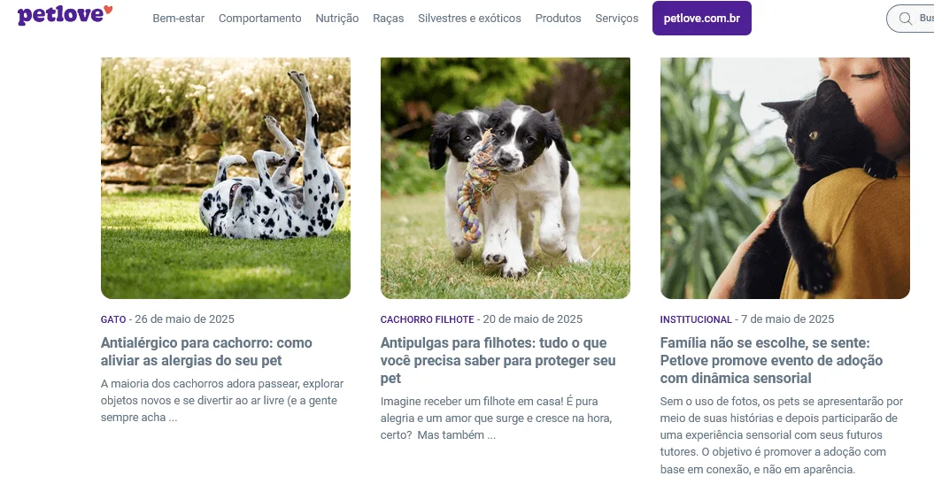 Screenshot do blog petlove.