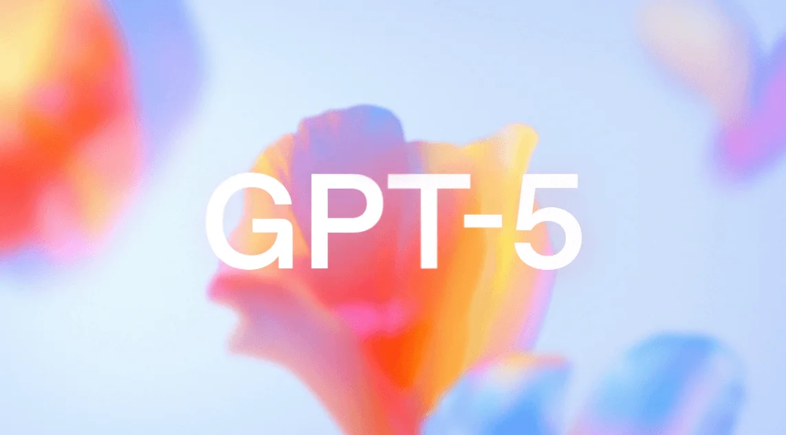 Imagem em fundo com cores pastéis e “GPT-5” escrito em branco