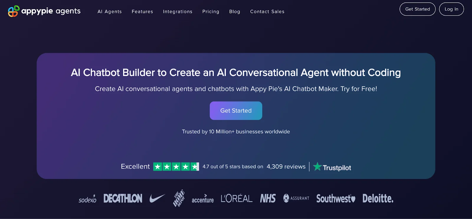 Captura de tela da página de chatbots da Appy Pie.